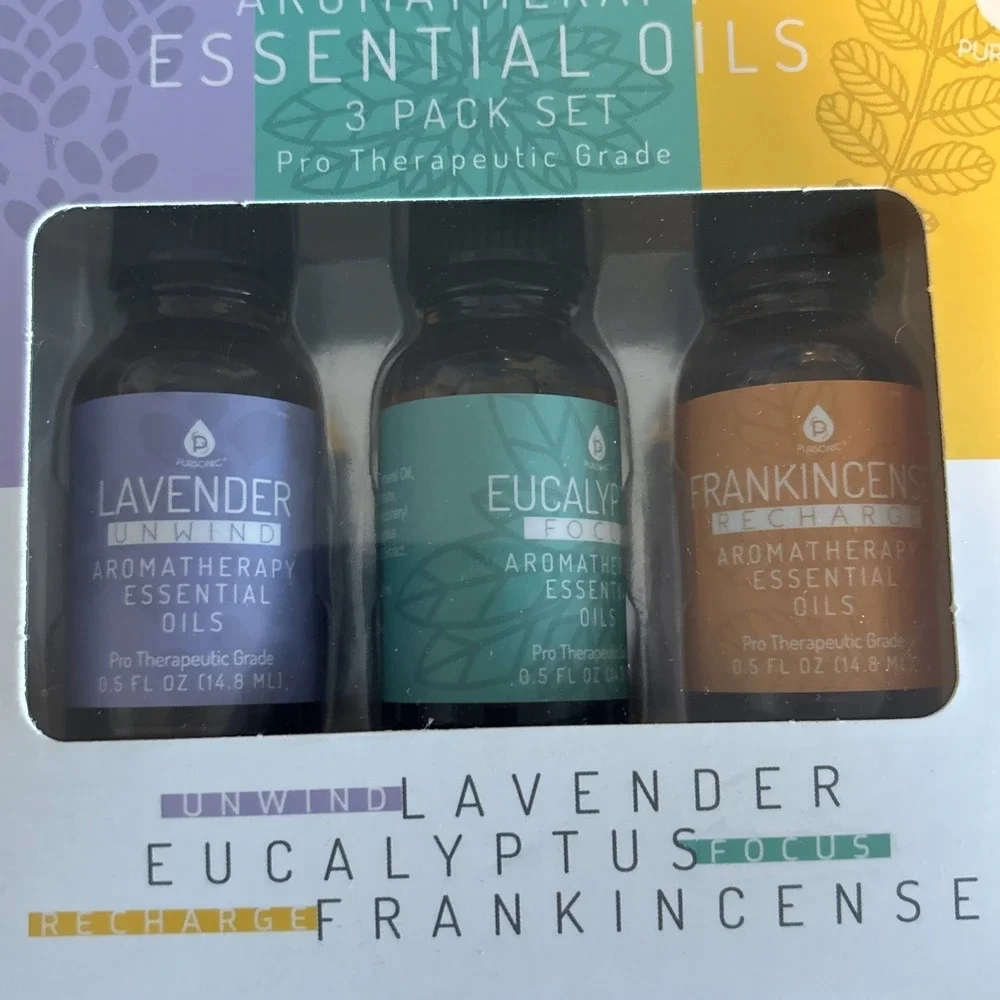3 PACK Pursonic‎ Essential Oils with Therapeutic Grade 100% Natural